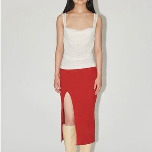 Uncle Studios Red Tube Knit Midi Skirt with Slit size 2 Small